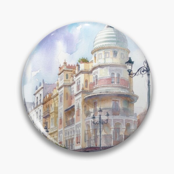 Item preview, Watercolor Painting of Edificio La Adriatica in Seville designed and sold by caracatita75.