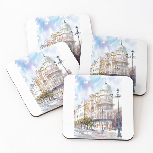 Item preview, Watercolor Painting of Edificio La Adriatica in Seville designed and sold by caracatita75.