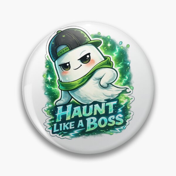 Item preview, Kawaii Ghost “Haunt Like a Boss” Sticker – Cool Smirking Ghost with Backward Cap & Neon Aura designed and sold by SparkVault.