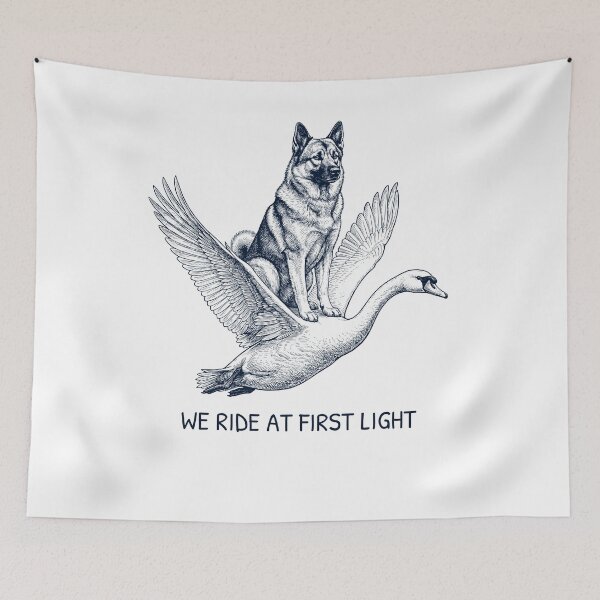 Item preview, We Ride at First Light Funny Norwegian Elkhound Mute Swan Dog Lover designed and sold by DoodleTortle.