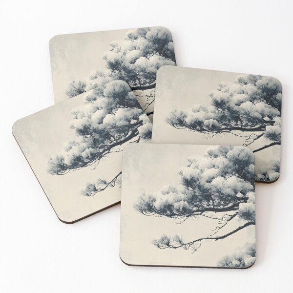 Item preview, Snow Pine Wall Art | Japanese Winter Print | Monochrome Japandi Decor | Grey and Cream designed and sold by yugenprint.