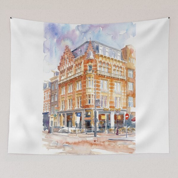 Item preview, Hotel Rembrandt Square in Amsterdam Watercolor Cityscape designed and sold by caracatita75.