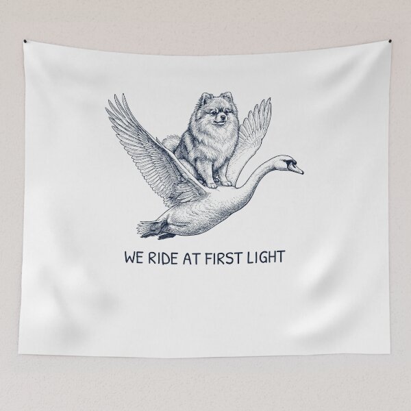 Item preview, We Ride at First Light Funny Pomeranian Mute Swan Dog Lover designed and sold by DoodleTortle.