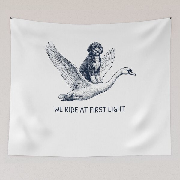Item preview, We Ride at First Light Funny Portuguese Water Dog Mute Swan Dog Lover designed and sold by DoodleTortle.