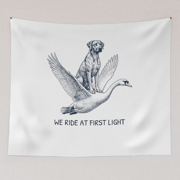 Item preview, We Ride at First Light Funny Rhodesian Ridgeback Mute Swan Dog Lover designed and sold by DoodleTortle.