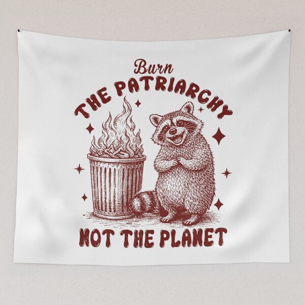 Item preview, Burn the Patriarchy not the planet raccoon retro feminist designed and sold by Patchina.