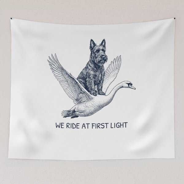 Item preview, We Ride at First Light Funny Scottish Terrier Mute Swan Dog Lover designed and sold by DoodleTortle.