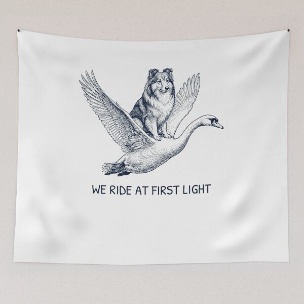 Item preview, We Ride at First Light Funny Shetland Sheepdog Mute Swan Dog Lover designed and sold by DoodleTortle.