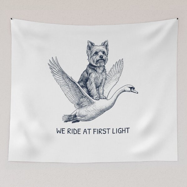 Item preview, We Ride at First Light Funny Yorkshire Terrier Mute Swan Dog Lover designed and sold by DoodleTortle.