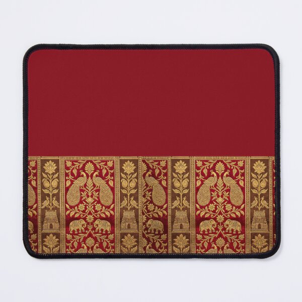 Item preview, Indian Kanjeevaram Silk Saree Print illustration - Red & Gold Zari Border designed and sold by Drishya-Designs.