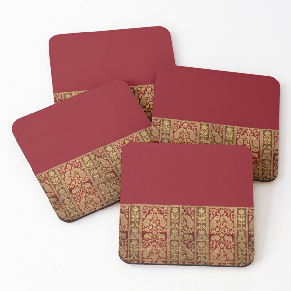 Item preview, Indian Kanjeevaram Silk Saree Print illustration - Red & Gold Zari Border designed and sold by Drishya-Designs.
