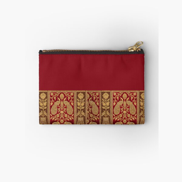 Item preview, Indian Kanjeevaram Silk Saree Print illustration - Red & Gold Zari Border designed and sold by Drishya-Designs.