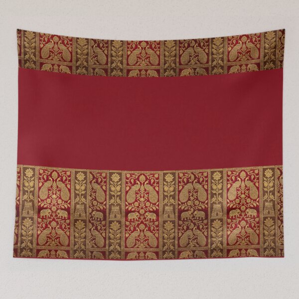 Item preview, Indian Kanjeevaram Silk Saree Print illustration - Red & Gold Zari Border designed and sold by Drishya-Designs.