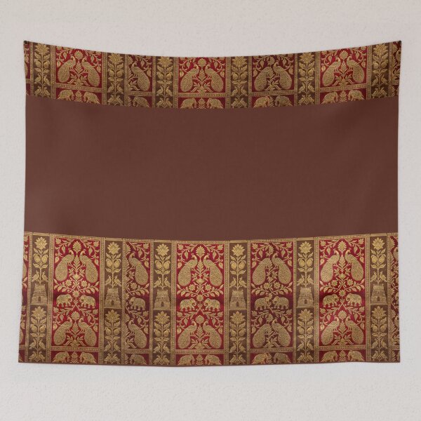 Item preview, Indian Kanjeevaram Silk Saree Print illustration - Red, Maroon and & Gold Zari Border designed and sold by Drishya-Designs.