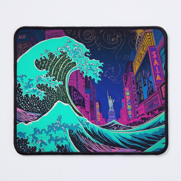 Item preview, Cyberpunk Great Wave NYC | Neon Synthwave Mashup Art designed and sold by Vandy Fullam.