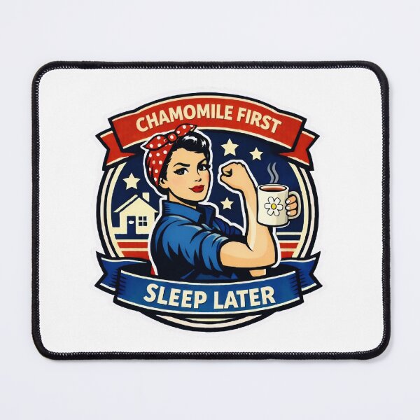 Item preview, Chamomile First, Sleep Later retro Rosie the Riveter Inspired Design designed and sold by MuggyandMo.