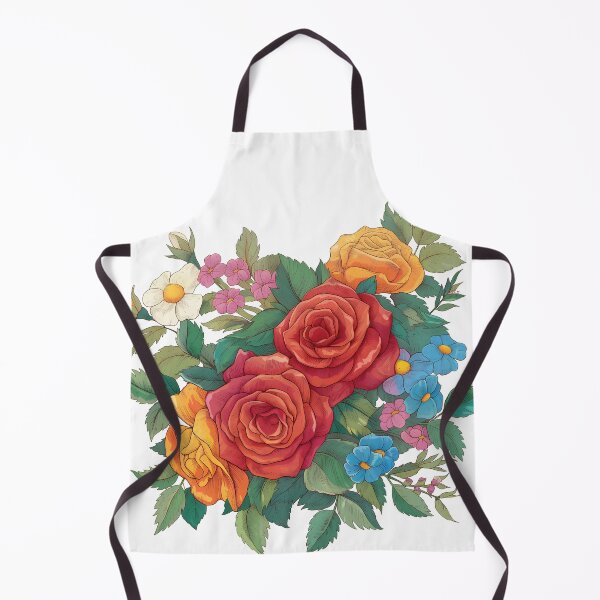 Item preview, Red Orange Rose Bouquet with Daisies and Blue Flowers - Vibrant Colorful Floral Art Print designed and sold by DesignArtist.ia.
