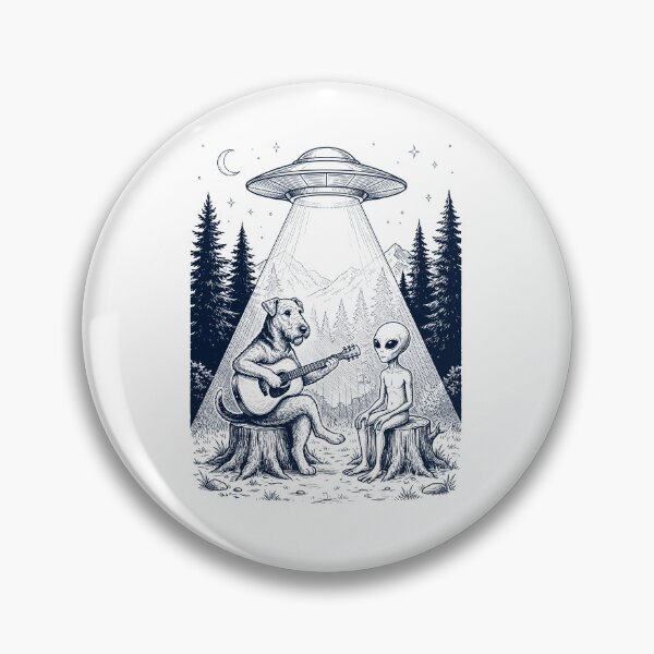 Item preview, Vintage Airedale Terrier Playing Guitar With Alien And UFO Dog Lover designed and sold by DoodleTortle.