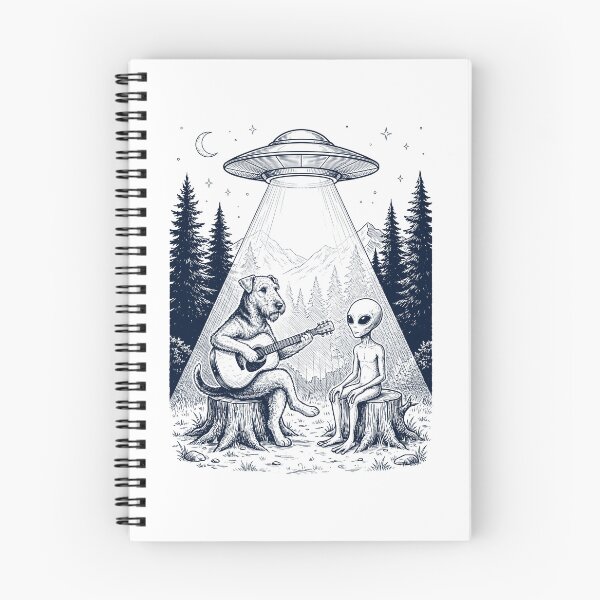 Item preview, Vintage Airedale Terrier Playing Guitar With Alien And UFO Dog Lover designed and sold by DoodleTortle.
