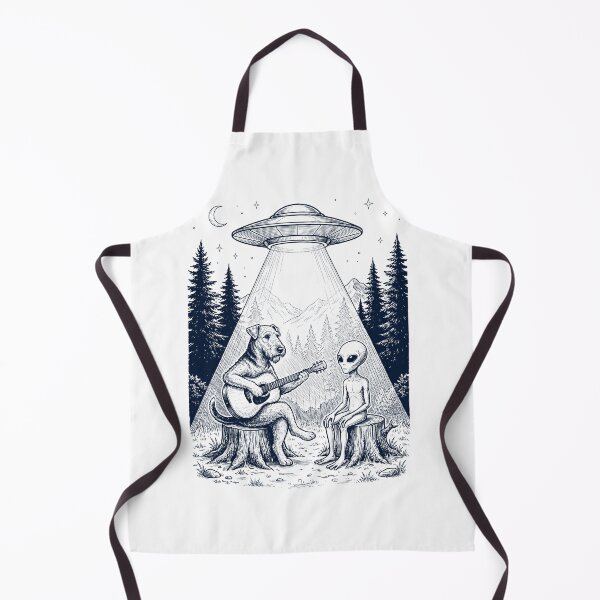 Item preview, Vintage Airedale Terrier Playing Guitar With Alien And UFO Dog Lover designed and sold by DoodleTortle.