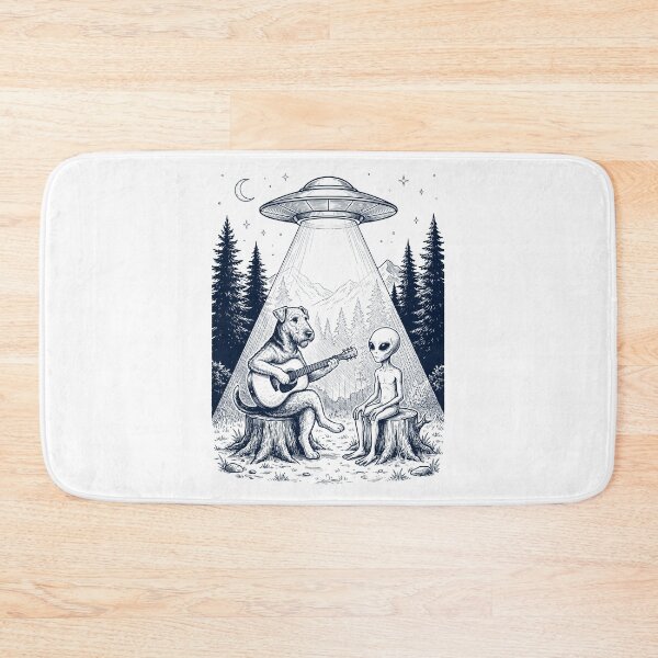 Item preview, Vintage Airedale Terrier Playing Guitar With Alien And UFO Dog Lover designed and sold by DoodleTortle.