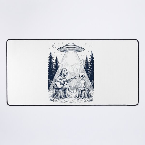 Item preview, Vintage Airedale Terrier Playing Guitar With Alien And UFO Dog Lover designed and sold by DoodleTortle.