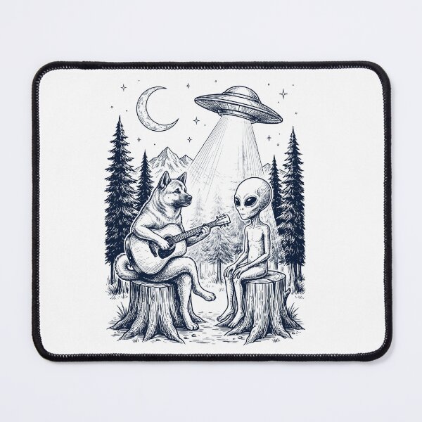 Item preview, Vintage Akita Playing Guitar With Alien And UFO Dog Lover designed and sold by DoodleTortle.