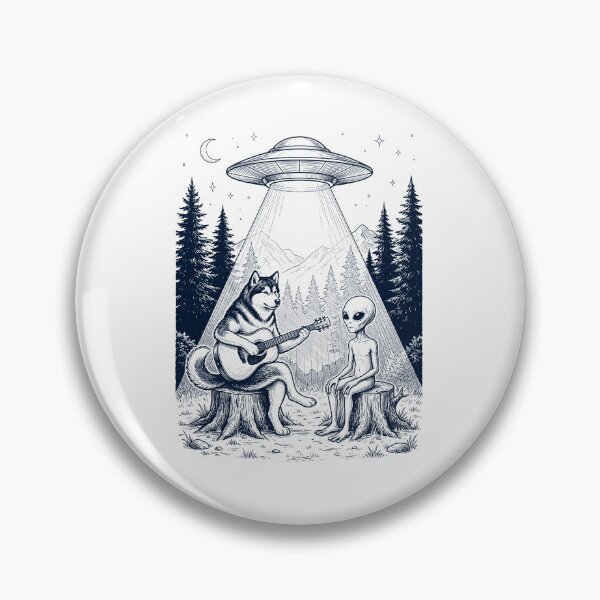 Item preview, Vintage Alaskan Malamute Playing Guitar With Alien And UFO Dog Lover designed and sold by DoodleTortle.