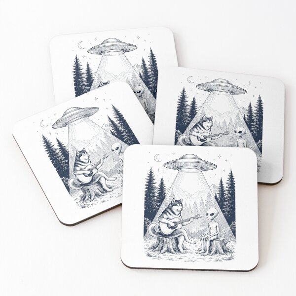 Item preview, Vintage Alaskan Malamute Playing Guitar With Alien And UFO Dog Lover designed and sold by DoodleTortle.