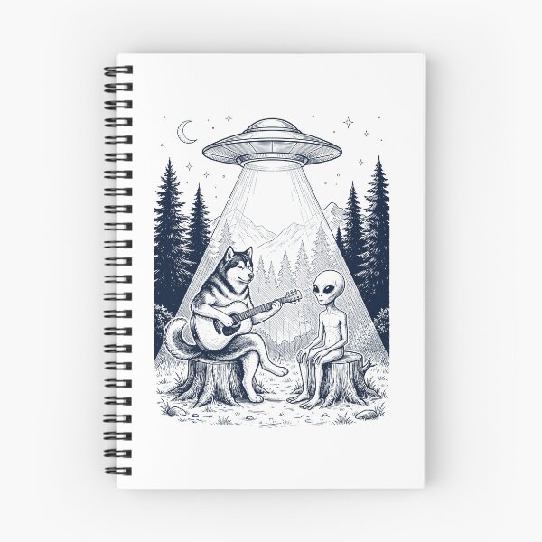 Item preview, Vintage Alaskan Malamute Playing Guitar With Alien And UFO Dog Lover designed and sold by DoodleTortle.