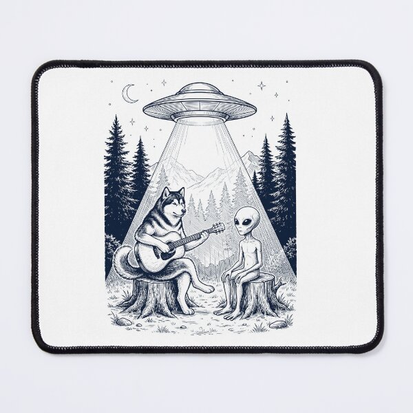 Item preview, Vintage Alaskan Malamute Playing Guitar With Alien And UFO Dog Lover designed and sold by DoodleTortle.