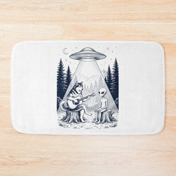 Item preview, Vintage Alaskan Malamute Playing Guitar With Alien And UFO Dog Lover designed and sold by DoodleTortle.