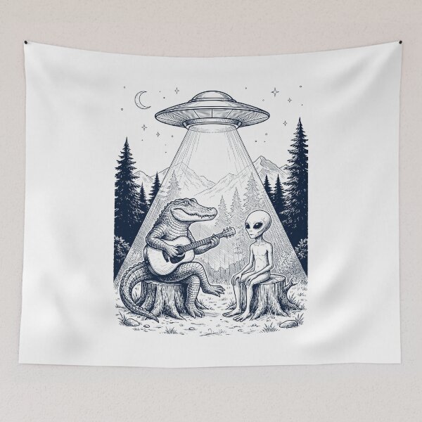 Item preview, Vintage Alligator Playing Guitar With Alien And UFO Animal Lover designed and sold by DoodleTortle.