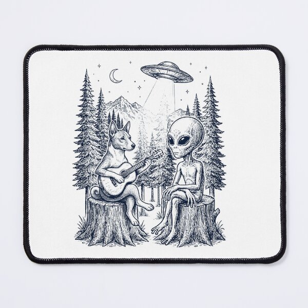 Item preview, Vintage Basenji Playing Guitar With Alien And UFO Dog Lover designed and sold by DoodleTortle.