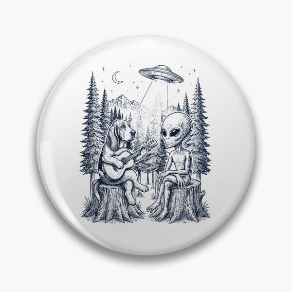 Item preview, Vintage Basset Hound Playing Guitar With Alien And UFO Dog Lover designed and sold by DoodleTortle.