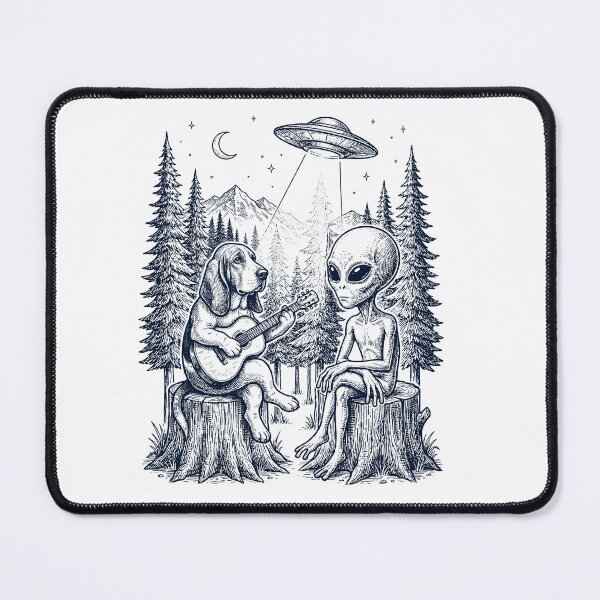 Item preview, Vintage Basset Hound Playing Guitar With Alien And UFO Dog Lover designed and sold by DoodleTortle.