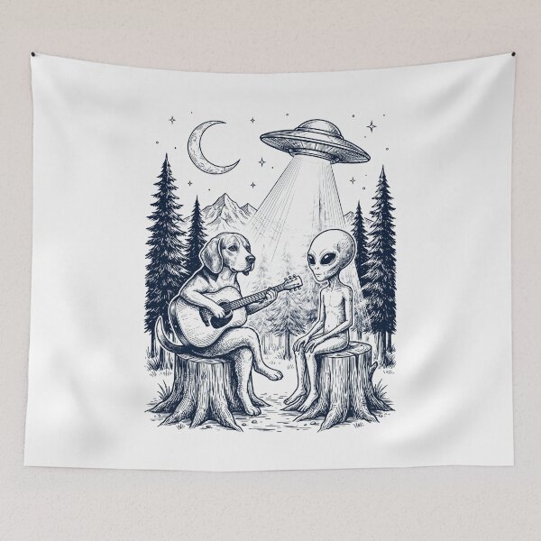 Item preview, Vintage Beagle Playing Guitar With Alien And UFO Dog Lover designed and sold by DoodleTortle.