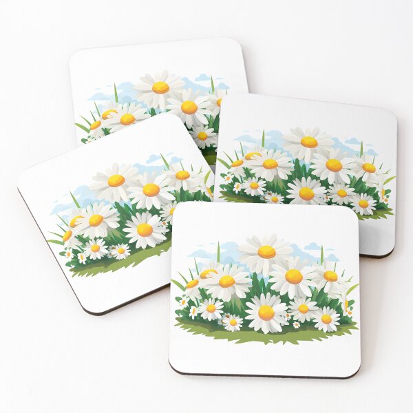 Item preview, White Daisy Field with Yellow Centers and Blue Sky - Cheerful Spring Floral Art Print designed and sold by DesignArtist.ia.
