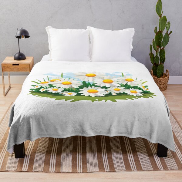 Item preview, White Daisy Field with Yellow Centers and Blue Sky - Cheerful Spring Floral Art Print designed and sold by DesignArtist.ia.