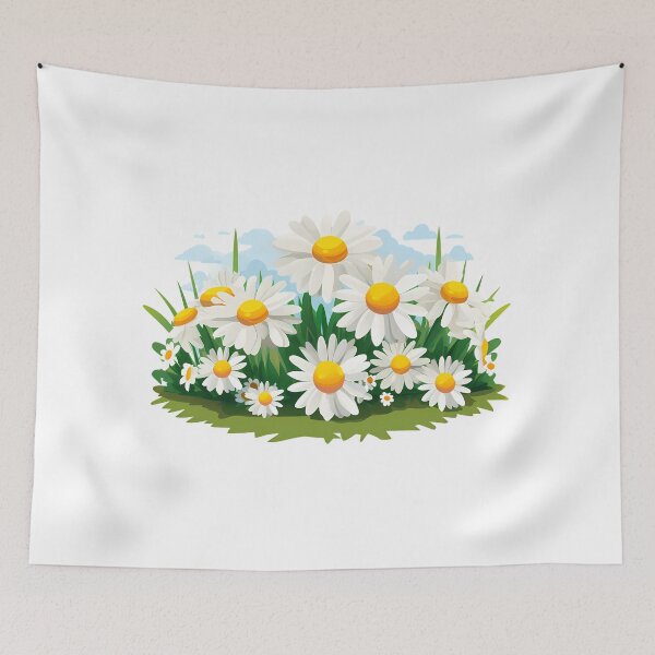Item preview, White Daisy Field with Yellow Centers and Blue Sky - Cheerful Spring Floral Art Print designed and sold by DesignArtist.ia.