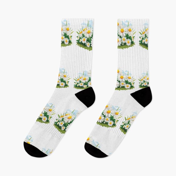 Item preview, White Daisy Field with Yellow Centers and Blue Sky - Cheerful Spring Floral Art Print designed and sold by DesignArtist.ia.
