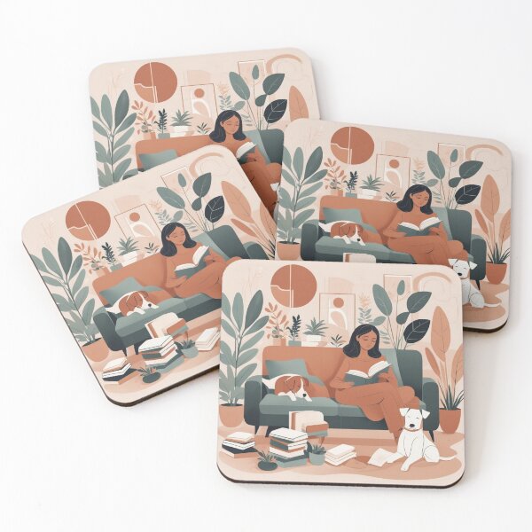 Item preview, Copy of Cozy Book Woman girl Mom Dog Aesthetic Relaxing Lifestyle Design Books plants selfcare  triptic designed and sold by VISO-art.