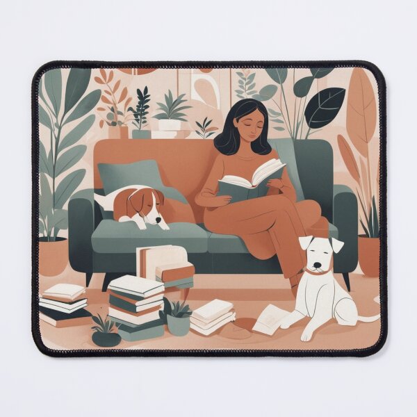 Item preview, Copy of Cozy Book Woman girl Mom Dog Aesthetic Relaxing Lifestyle Design Books plants selfcare triptic designed and sold by VISO-art.