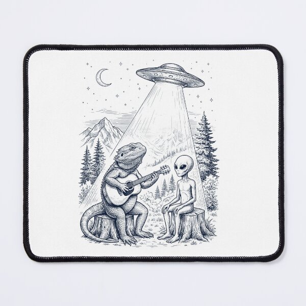 Item preview, Vintage Bearded Dragon Playing Guitar With Alien And UFO Animal Lover designed and sold by DoodleTortle.