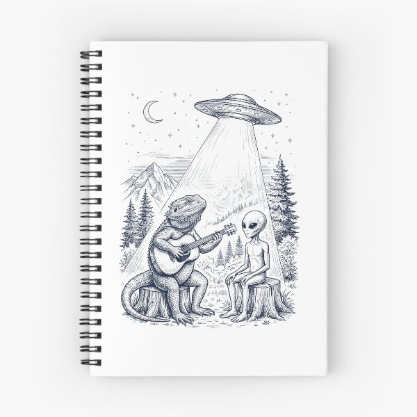 Item preview, Vintage Bearded Dragon Playing Guitar With Alien And UFO Animal Lover designed and sold by DoodleTortle.