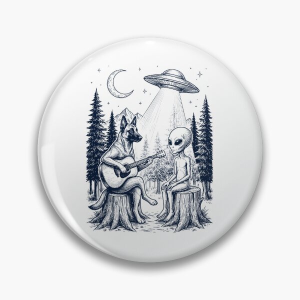 Item preview, Vintage Belgian Malinois Playing Guitar With Alien And UFO Dog Lover designed and sold by DoodleTortle.