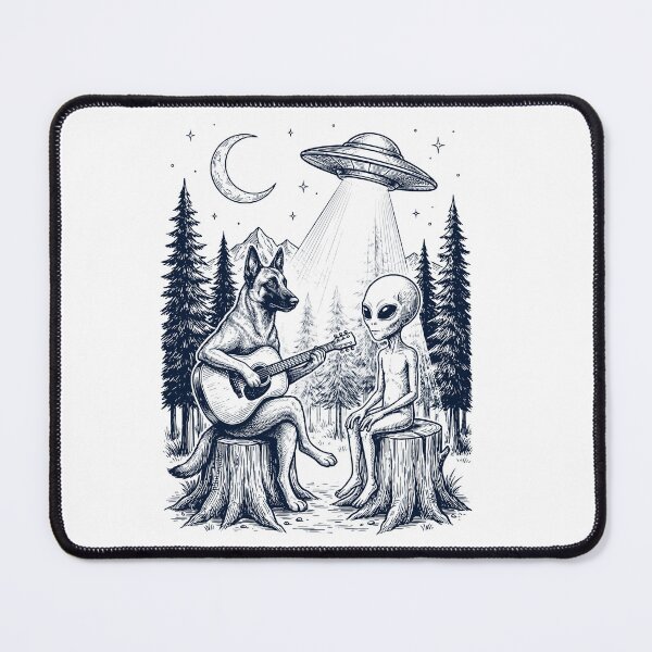Item preview, Vintage Belgian Malinois Playing Guitar With Alien And UFO Dog Lover designed and sold by DoodleTortle.