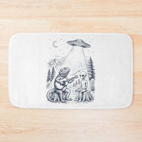 Item preview, Vintage Bearded Dragon Playing Guitar With Alien And UFO Animal Lover designed and sold by DoodleTortle.