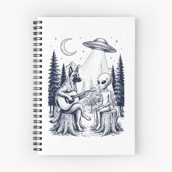 Item preview, Vintage Belgian Malinois Playing Guitar With Alien And UFO Dog Lover designed and sold by DoodleTortle.