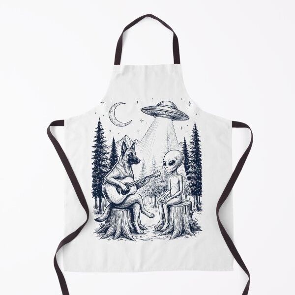Item preview, Vintage Belgian Malinois Playing Guitar With Alien And UFO Dog Lover designed and sold by DoodleTortle.